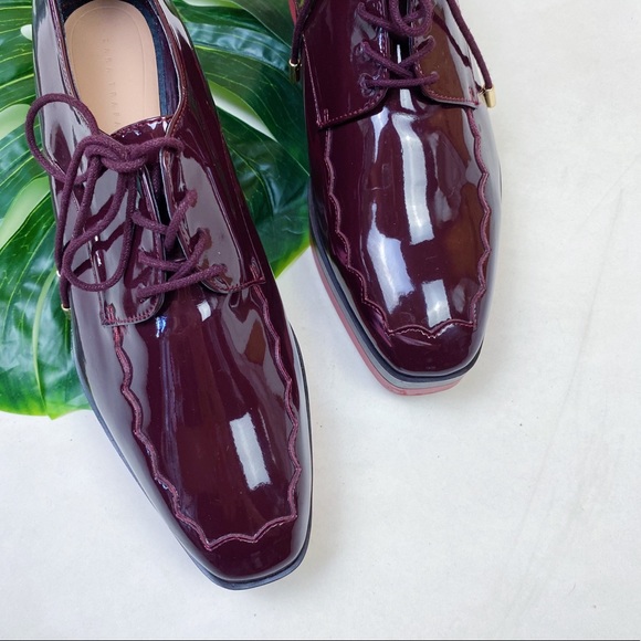 ZARA | SQUARE TOE | LACE UP PLATFORM PATENT SHOES